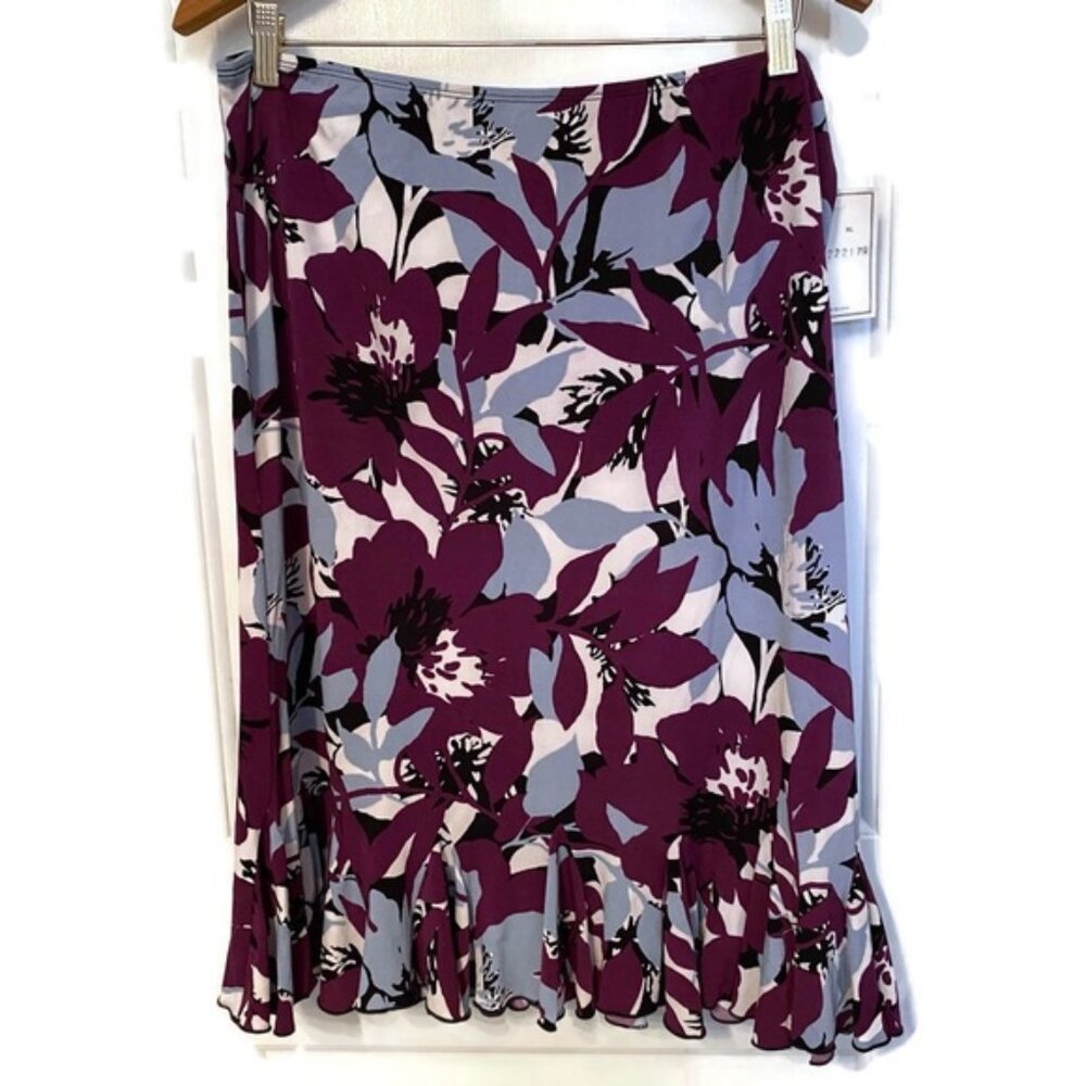 LILY SKIRT NEW PURPLE WHITE BLUE FLORAL STRETCH FLOUNCE SIZE XL NWT